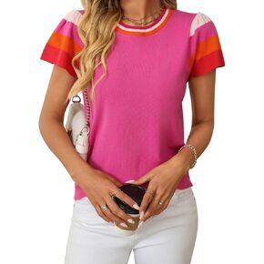 Summer Tops for Women 2025 Casual Crewneck Cap Sleeve Shirts Loose Fit Lightweight Knit Sweater Pullover Top
