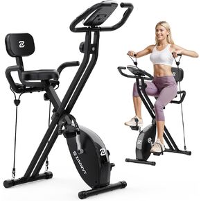 Folding Exercise Bike, Foldable Indoor Bike, 3 in 1 Upright Cycling Bike and Recumbent Exercise Bike for Home Workout, 16 Levels Resistance, 300LB Capacity, Arm Resistance Band, Pulse Sensor