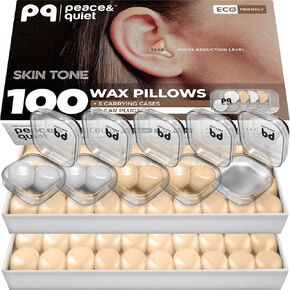 Peace&Quiet | PQ 100 Wax Ear Plugs for Sleeping - Silicone Wax Earplugs for Sleeping and Swimming, Gel Ear Plugs for Noise Cancelling, Sleeping Earplugs, Sound Blocking 32 Db (100 Pillows), Beige