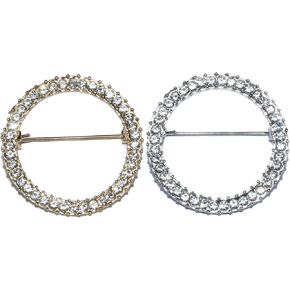 ROFARSO Geometry Circle Round Brooch Pins for Women Feminist Fashion Jewelry with Rhinestone Crystal, Accessory for Shawl Scarf Buckle Sweater Cardigan, Gift for Women Mother Bride Girl (2pics, Gold & Silver)