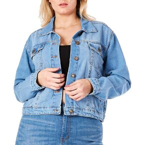 Jean Jacket Women - Long Sleeves Button Down Denim Jacket for Women Clothing in Regular Fit & Oversized with Waist Adjuster