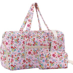 2025 New Flower Printed Travel Duffle Bag, Weekender Overnight Quilted Duffle Bag for Women, Large Capacity Duffel Bag with Shoe Compartment, Gym Tote Bags with Dry and Wet Separation (2 Pcs)