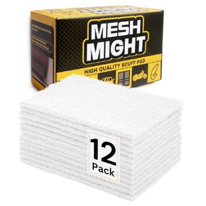 6" x 9" Non-Woven Scuff Pads, Scouring Pad, Box of 12: 6 Fine Grade Maroon Color, 6 Extra Fine Grade Grey Color; Aluminum Oxide Abrasive, Extra Durable and Thick, for Perfect Surface Finish