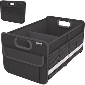 Homeve Trunk Organizer, Car Storage, Reinforced Handles, Collapsible Multi-Compartment Car Organizers, Foldable, Waterproof, 2 Compartments, Suitable for Car Accessories, SUV (Black, Standard)