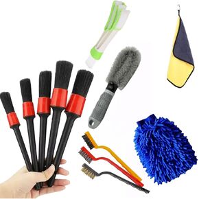 10pcs Auto Car Detailing Brush Set,Car Interior Cleaning Kit,Including 5pcs Car Detailing Brushes, 3pcs Wire Brush and 2pcs Different Soft Bristle dusting Brush for car Interior.