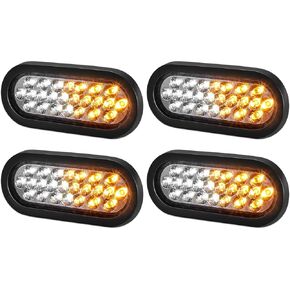6.3" Oval Amber/Green Strobe Lights 24LEDs Recessed Mount w/Flash Patterns for Trailer Truck Towing Lights IP67 Waterproof with 3-prong Wire Pigtails and Rubber Grommets 4Pcs