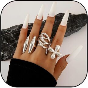 3Pcs Chunky Rings for Women Open Stacking Knuckle Ring Gold Rings Set Silver Stacking Rings Adjustable Irregular Geometric Stackable Rings Promise Statement Wedding Birthday Jewelry