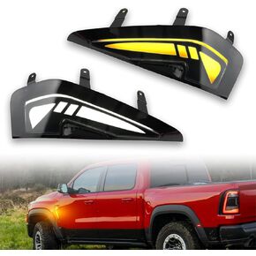 LED Front Fender LED Side Marker Lights Sequential Amber Turn Signal Lamp Kit for Dodge RAM TRX 2021 2022 2023 2024 Pickup Truck,Smoked DRL Lens Side Bumper Marker Lamps,2pcs