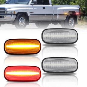 Front & Rear Fender LED Side Marker Lights for 2003-2009 Dodge RAM 2500 3500 SLT ST TRX4 Sport Laramie, Smoked Lens Side Bumper Marker Lamps, Amber & Red LED Turn Signal Lights, 4 PCS