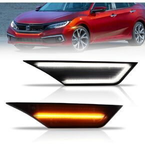 Sequential Switchback Front Side Marker Lights for Hon-da Civic 10 Gen Civic 2016-2021, [Upgraded] Smoked Lens Side Marker Bumper Lamps, Amber Turn Signal & White Daytime Running Lights, 2 PCS