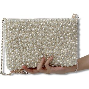 محافظ Geiomoo Pearl مع سلسلة ، بريق بريق الفاخرة كروس كتف المساء ، حقيبة كتف مسائية سباركلي للنساء