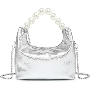 Pearl Handle Evening Clutch Purse for Women - Stylish Small Top Handle Handbags with Detachable Chain Strap for Wedding Party
