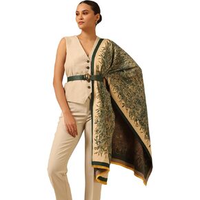 Dusala Women's Cashmere Wrap - Reversible Stole with Unique Floral Jacquard Design, Soft Wrap, Green & Yellow, Luxury Shawl for Evening Dresses, Fashion Accessories, All Seasons - 28x80 Inch