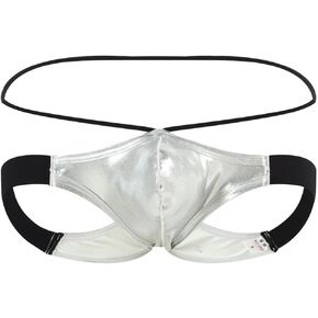 Male Sexy Metallic G-String Shiny Briefs Double Straps Pouch Hollow Jockstrap Low Rise Underwear