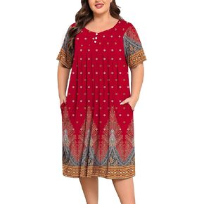 SWOMOG Women Plus Size House Dress Floral Print Nightgown for Women Button Sleepwear Mumu Dress with Pockets 18W-26W