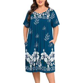 Swomog Women Plus Size House Dress Floral Print Lightgown for Women Button Aduction Mumu Dress مع جيوب 18W-26W in Kuwait