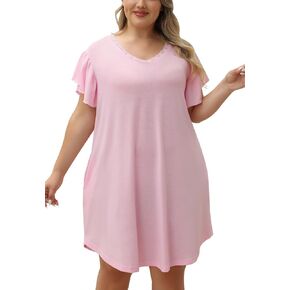Celkuser Plus Size Sleepshirt Lace-neck Lightgowns مع جيوب للنساء للمنزل والليل 1XL-4XL