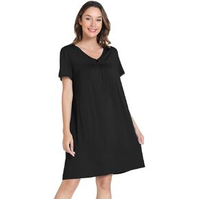 NACHILA Women's Nightgowns Short Sleeve Sleepshirts Cooling Nightshirts Soft Sleepdress, Viscose Made from Bamboo S-XL