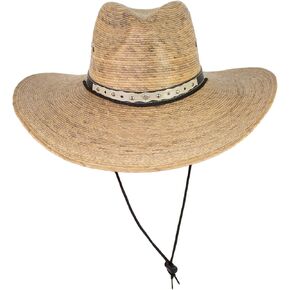 Wide Brim Mexican Palm Leaf Cowboy Hat, Large Sun Hat with Chin Strap for Men or Women Natural