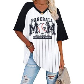 Baseball Mom Shirts for Women - V Neck Mom Baseball Shirt Baseball Heart Graphic Letter Print Casual Tops Tees
