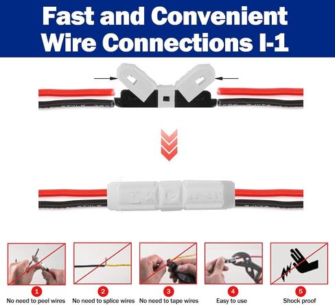 I-Type Wire Connector [I-2H] NO Need to Peel NO-Splice NO-Tape and Water Resistant Easy and Fast Electrical Insulated Wire Terminals AGW 19~18 (0.75)10A [100 PCS] in Saudi Arabia