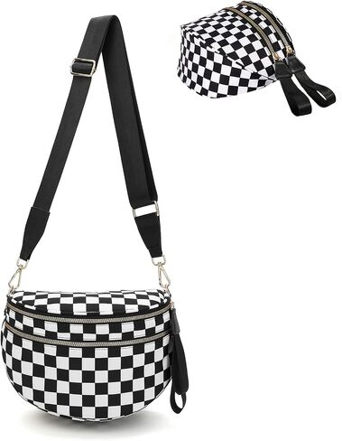 Spacious Checkered Crossbody Bum Bag，Nylon Crossbody Bag with Adjustable Strap for Women，Checkered Purse, Fanny Pack in Saudi Arabia