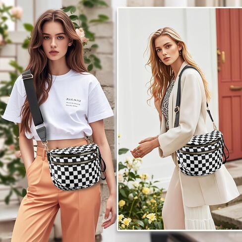 Spacious Checkered Crossbody Bum Bag，Nylon Crossbody Bag with Adjustable Strap for Women，Checkered Purse, Fanny Pack in Saudi Arabia
