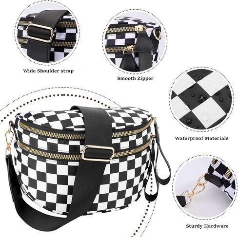 Spacious Checkered Crossbody Bum Bag，Nylon Crossbody Bag with Adjustable Strap for Women，Checkered Purse, Fanny Pack in Saudi Arabia