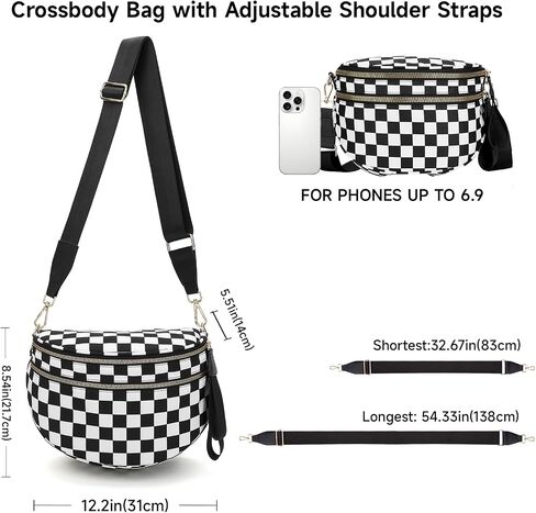 Spacious Checkered Crossbody Bum Bag，Nylon Crossbody Bag with Adjustable Strap for Women，Checkered Purse, Fanny Pack in Saudi Arabia