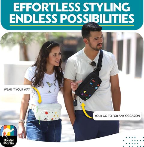 Fanny Pack for Women, Men, Teens – Insulated Waist Bag with Charms Customization Panel – Adjustable Hip Pack for Travel, Hiking, Gym – Fashion Fanny Pack Crossbody (Black) in Saudi Arabia