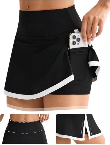 MakeMeChic Women's Letter Print Tennis Skirt Split Hem Workout Golf Mini Skirts Skorts with Pockets in Saudi Arabia