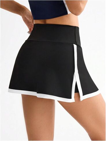 MakeMeChic Women's Letter Print Tennis Skirt Split Hem Workout Golf Mini Skirts Skorts with Pockets in Saudi Arabia