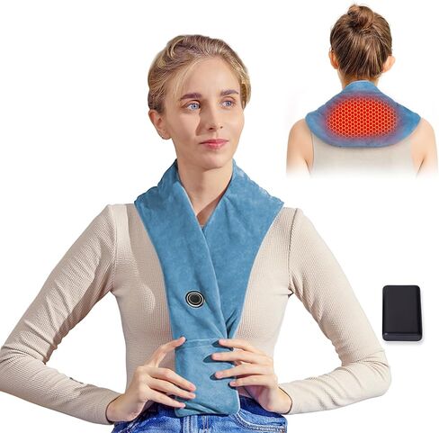 وسادة تدفئة للرقبة من ريمو، وسادة تدفئة لاسلكية محمولة لألم الرقبة، لفافة رقبة مدمجة مع وشاح ناعم ومسخن هدية للعائلة، رمادي in Kuwait