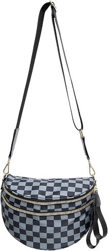 Spacious Checkered Crossbody Bum Bag，Nylon Crossbody Bag with Adjustable Strap for Women，Checkered Purse, Fanny Pack in Saudi Arabia