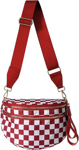 Spacious Checkered Crossbody Bum Bag，Nylon Crossbody Bag with Adjustable Strap for Women，Checkered Purse, Fanny Pack in Saudi Arabia