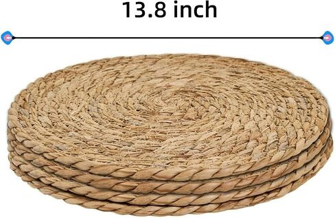 Round Woven Placemats Set of 4, 12" Boho Rattan Placemats Natural Hand-Woven Water Hyacinth Placemats, Farmhouse Weave Place Mats, Rustic Braided Wicker Table Mats for Dining Table,Home,Wedding in Saudi Arabia