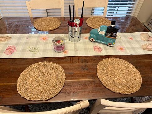 Round Woven Placemats Set of 4, 12" Boho Rattan Placemats Natural Hand-Woven Water Hyacinth Placemats, Farmhouse Weave Place Mats, Rustic Braided Wicker Table Mats for Dining Table,Home,Wedding in Saudi Arabia
