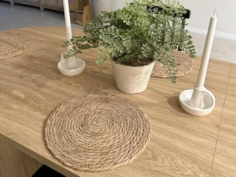 Round Woven Placemats Set of 4, 12" Boho Rattan Placemats Natural Hand-Woven Water Hyacinth Placemats, Farmhouse Weave Place Mats, Rustic Braided Wicker Table Mats for Dining Table,Home,Wedding in Saudi Arabia