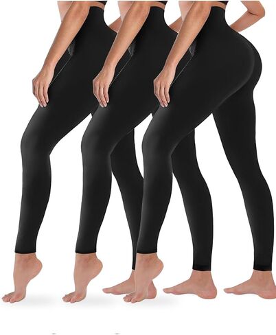 Diravo 3 Pack Black Leggings for Women,Tights Buttery Soft Tummy Control Pants Lined Legging for Yoga Workout Athletic in Kuwait