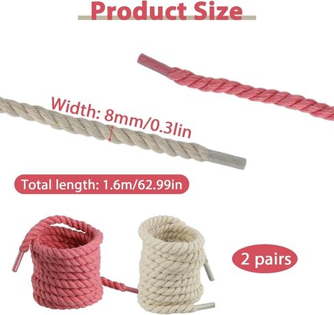 2 Pairs Thick Rope Shoe Laces, 62.9 Inch Thick Rope Round Shoelaces, Soft and Strong, Fashionable and Trendy, Suitable for Men's and Women's Sports Shoes(Pink + Beige) in Saudi Arabia