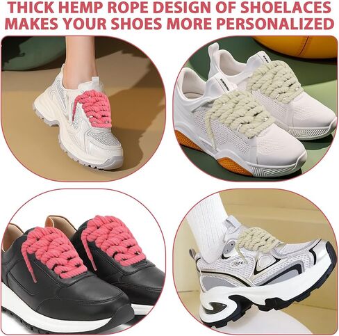 2 Pairs Thick Rope Shoe Laces, 62.9 Inch Thick Rope Round Shoelaces, Soft and Strong, Fashionable and Trendy, Suitable for Men's and Women's Sports Shoes(Pink + Beige) in Saudi Arabia