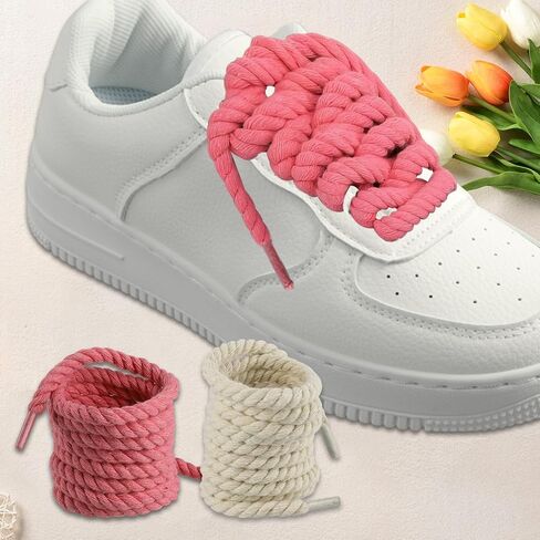 2 Pairs Thick Rope Shoe Laces, 62.9 Inch Thick Rope Round Shoelaces, Soft and Strong, Fashionable and Trendy, Suitable for Men's and Women's Sports Shoes(Pink + Beige) in Saudi Arabia
