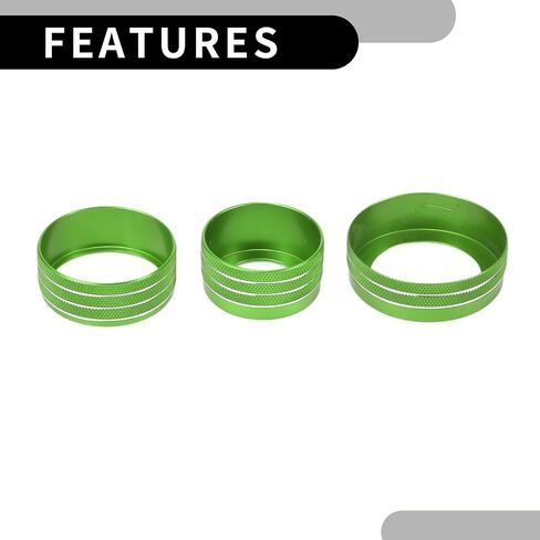 AC Air Conditioner Headlight Media Control Switch Knob Cover Ring - Car Interior Decal Trim - for Jeep Wrangler 2018-2023 Aluminum Alloy Green - 6 Pcs in Kuwait