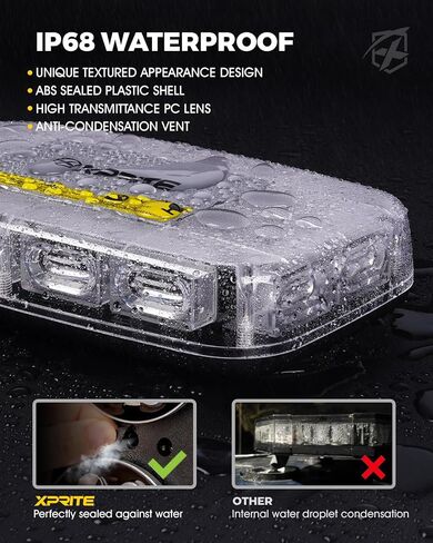 Xprite Upgraded 12" 72LED Rooftop Mini Strobe Lights, Emergency Safety Flashing Beacon Light Bar with Magnetic Base for 12V-24V Construction Vehicles, Trucks, Snow Plow, Postal Car (Mix White/Amber) in Saudi Arabia