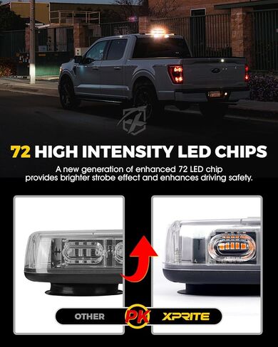Xprite Upgraded 12" 72LED Rooftop Mini Strobe Lights, Emergency Safety Flashing Beacon Light Bar with Magnetic Base for 12V-24V Construction Vehicles, Trucks, Snow Plow, Postal Car (Mix White/Amber) in Saudi Arabia