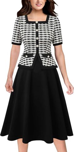 VFSHOW Womens Square Neck Peplum Slim Work Office Business Party A-Line Midi Dress in Saudi Arabia