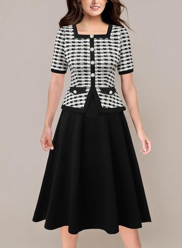 VFSHOW Womens Square Neck Peplum Slim Work Office Business Party A-Line Midi Dress in Saudi Arabia