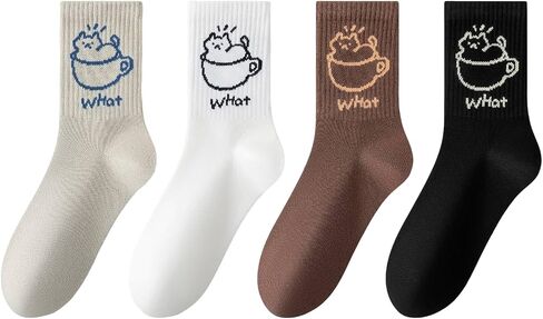 Women Crew Socks, 4 Pairs Novelty Cotton Socks, Stylish Women's Casual Comfort Ankle Socks in Saudi Arabia