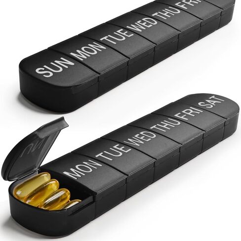 2 PCS Weekly Pill Organiser 1 Times a Day, Arthritis Friendly Travel Pill Case, BPA-Free Pill Box 7 Day, Large Compartments to Hold Vitamins Supplements Medicine (Black) in Saudi Arabia