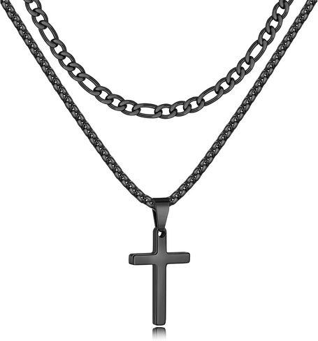 Fiusem 2 PCS Cross Necklace Chain للرجال والنساء ، قلادات مُقالين من الفولاذ المقاوم للصدأ مع قلادة ، فيجارو وسلسلة مربع 16-24 بوصة in Saudi Arabia